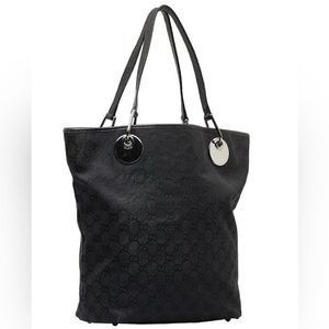 Authentic GUCCI Large GG LOGO Black Canvas Leather Purse